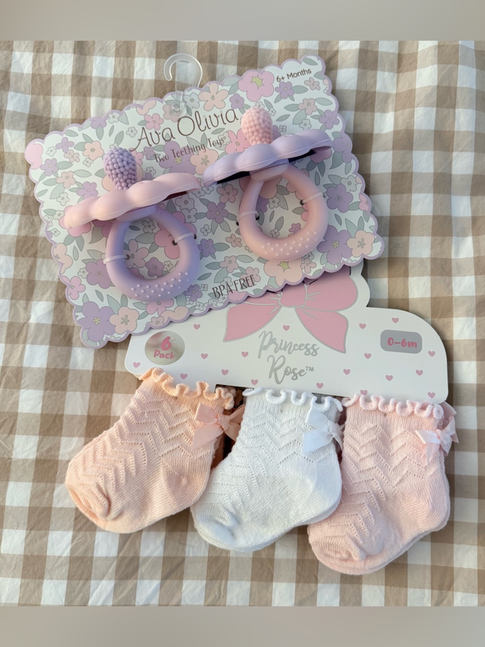 Baby Socks & Teether Set - Pink & White Kids Accessories